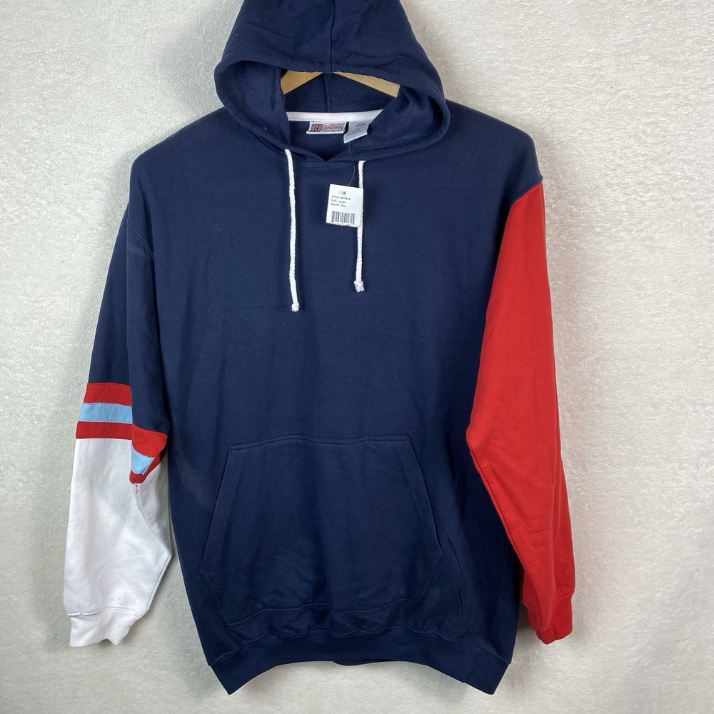NWT VTG‎ G1 Vintage Hoodie 80s 90s Colorblock Size Large Red Blue Fleece Upcycle
